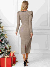 Bow Plaid Square Neck Puff Sleeve Dress OutfitFlow